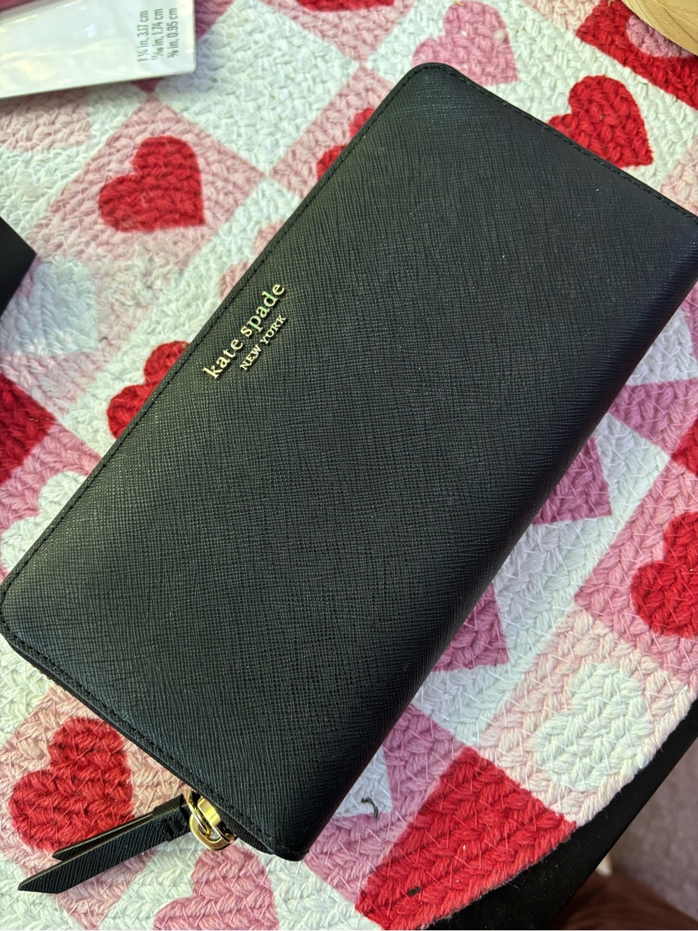 kate spade Black Zip-Around Continental Wallet with Gold Logo